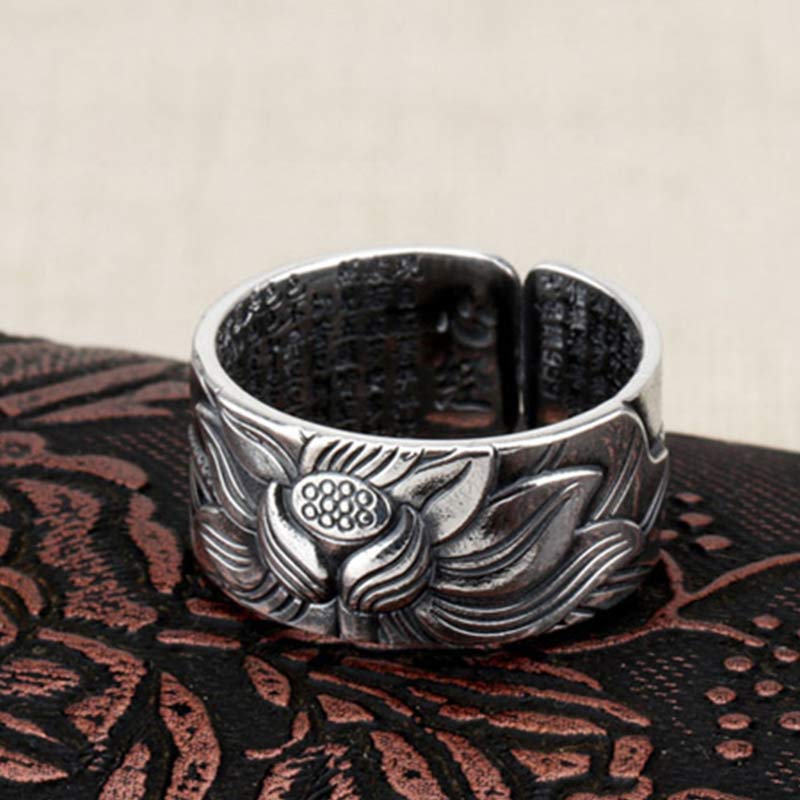 Buddha Stones999 スターリングシルバー 蓮のシンボル 般若心経 守護リング