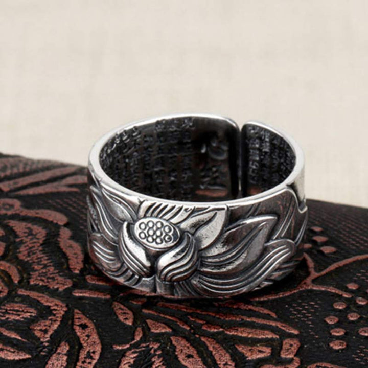 Buddha Stones999 スターリングシルバー 蓮のシンボル 般若心経 守護リング