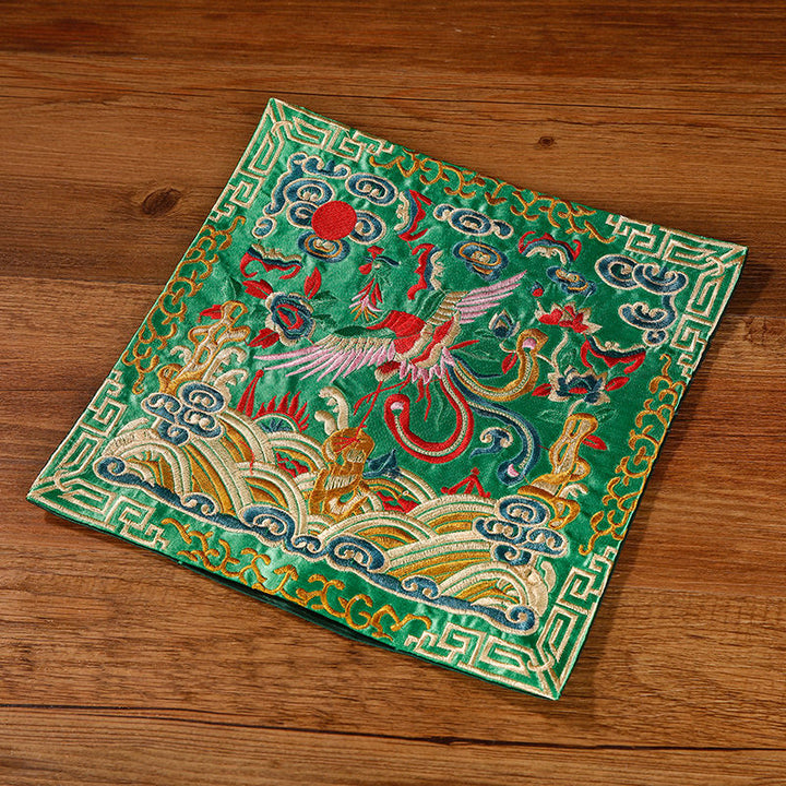 Buddha Stones鳳凰 龍 麒麟 刺繍 カップマットパッド ティーカップコースター スクエア カンフーティーマット