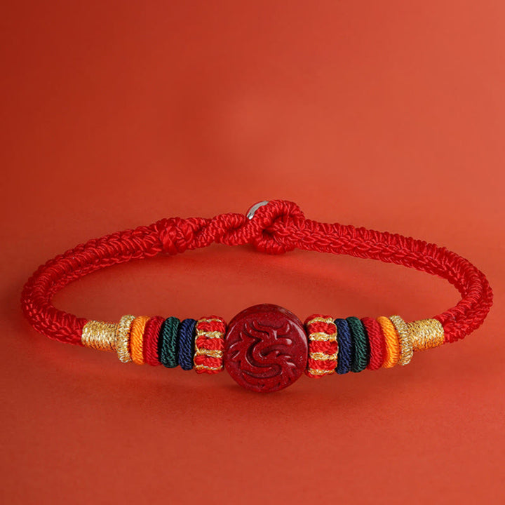 Buddha Stones龍年 925 スターリングシルバー 中国十二支 辰砂 縁起の良い組み合わせ 祝福ブレスレット