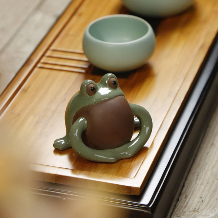 Buddha Stones風水 富と幸運 かわいいカエル 陶器 ティーペット 置物 装飾