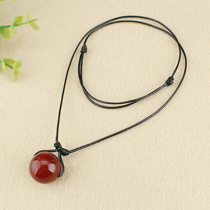 Buddha Stonesレッドアゲートビーズコンフィデンスレザーロープネックレスペンダント