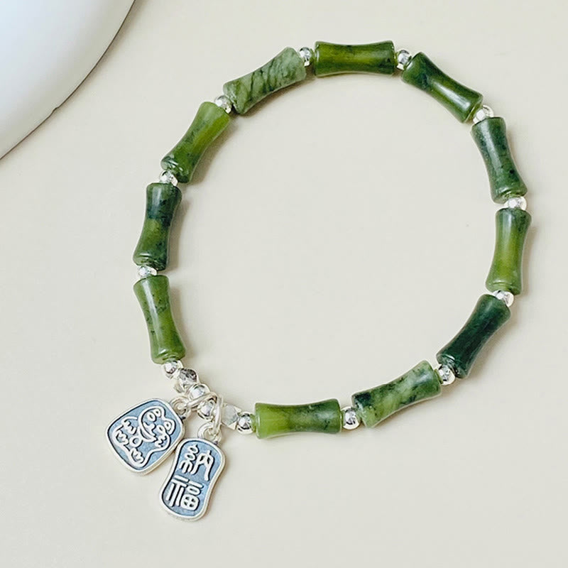 Buddha Stones925 スターリングシルバー 竹翡翠 幸運の猫福キャラクター 幸運の豊かさのブレスレット - image 2