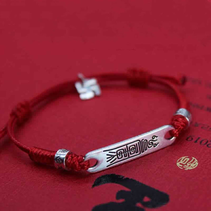Buddha Stones925スターリングシルバー レッドストリング 幸運の力 編み込みブレスレット