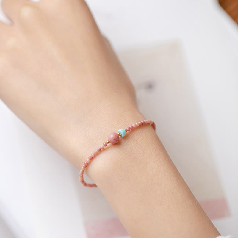 Buddha Stones14Kゴールドメッキ 天然ロードナイト 愛のエネルギーチェーンブレスレット