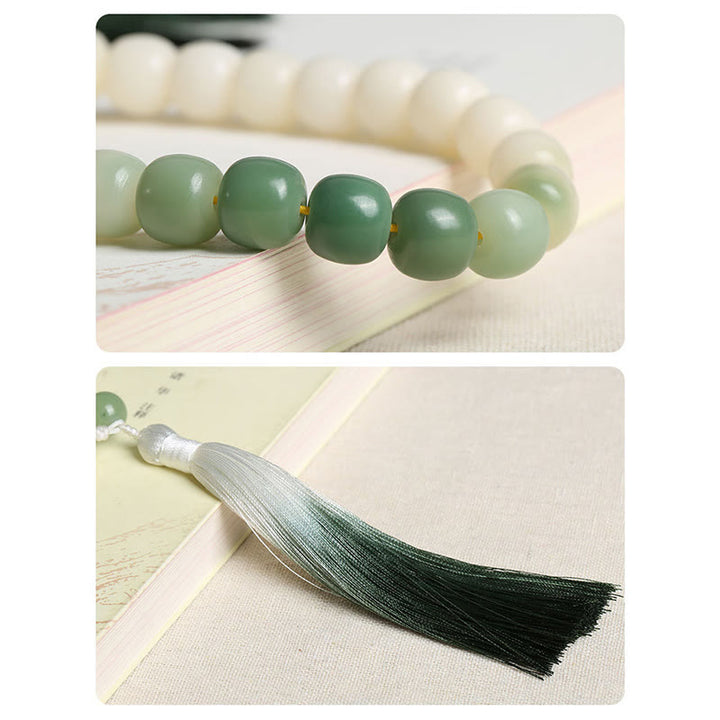 Buddha Stonesナチュラルグラデーション 菩提樹 幸運 マネーバッグ 蓮 知恵 タッセル リストMala