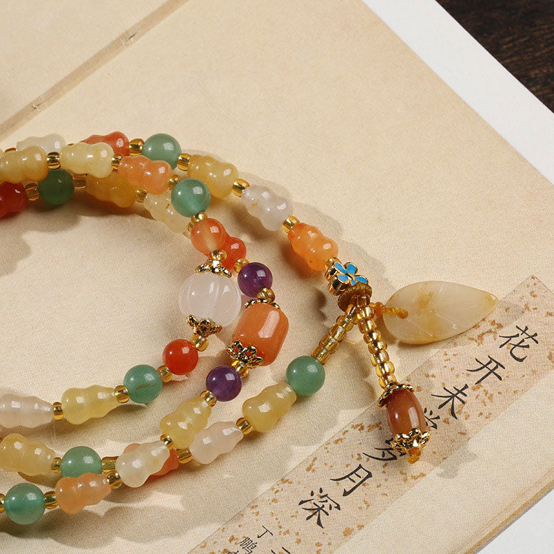 Buddha Stonesの黄金シルク翡翠ひょうたん富のブレスレット