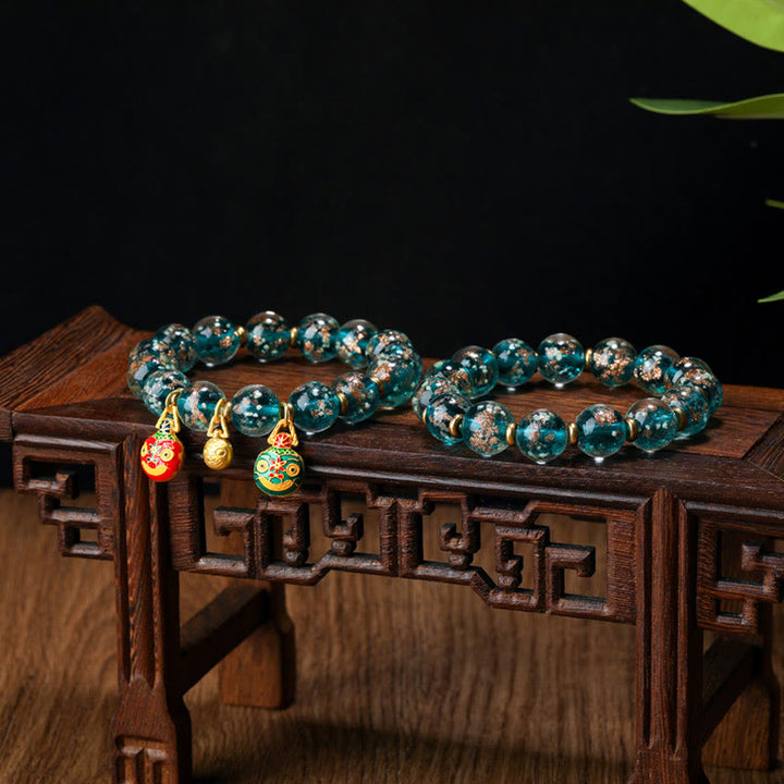 Buddha Stones金呑み獣ファミリーチャーム 光る蛍光Liuliガラスビーズ 成功ブレスレット