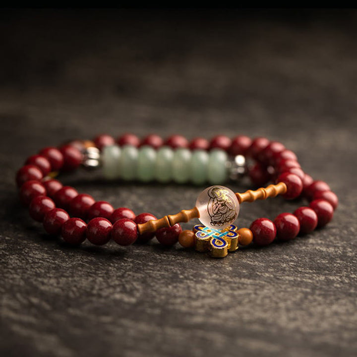 Buddha Stones十二支誕生仏赤瑪瑙小葉紫檀辰砂 お守り 祝福 ダブルラップブレスレット