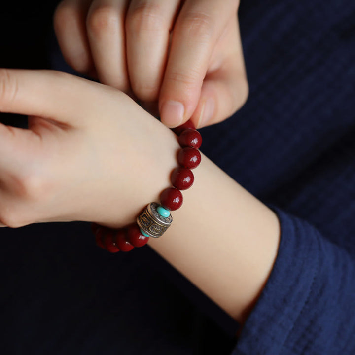 Buddha Stones925スターリングシルバー十二支誕生仏辰砂オーム・マニ・パドメ・フムカームブレスレット
