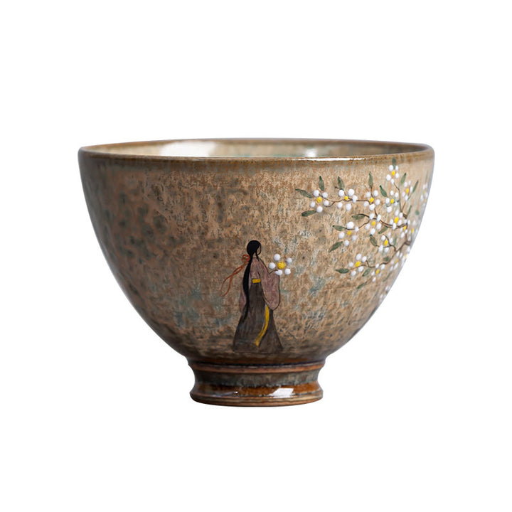 景徳鎮の手描きのBuddha Stones磁器漢服少女花陶器ティーカップカンフーティーカップ
