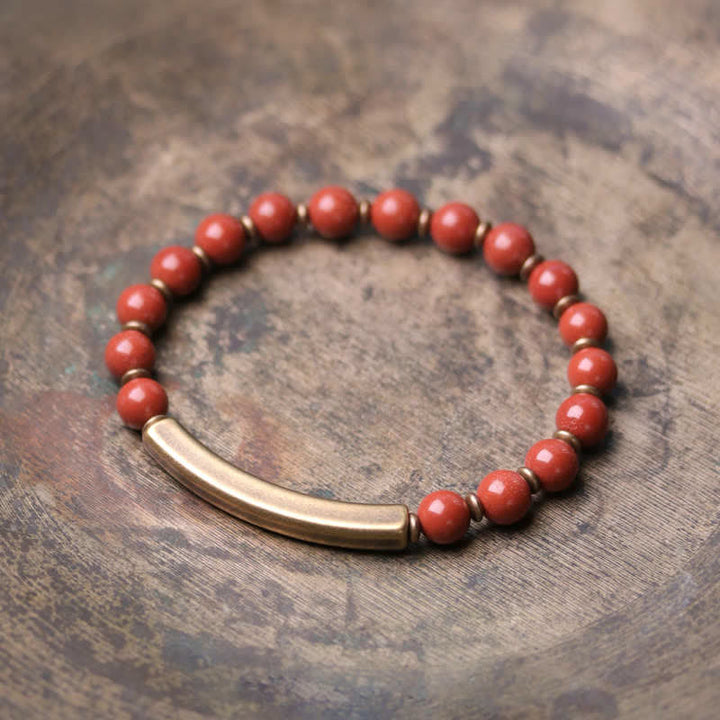Buddha Stonesレッドジャスパー モスアゲート ブラックオブシディアン クリスタル 銅 平和 カップル ブレスレット
