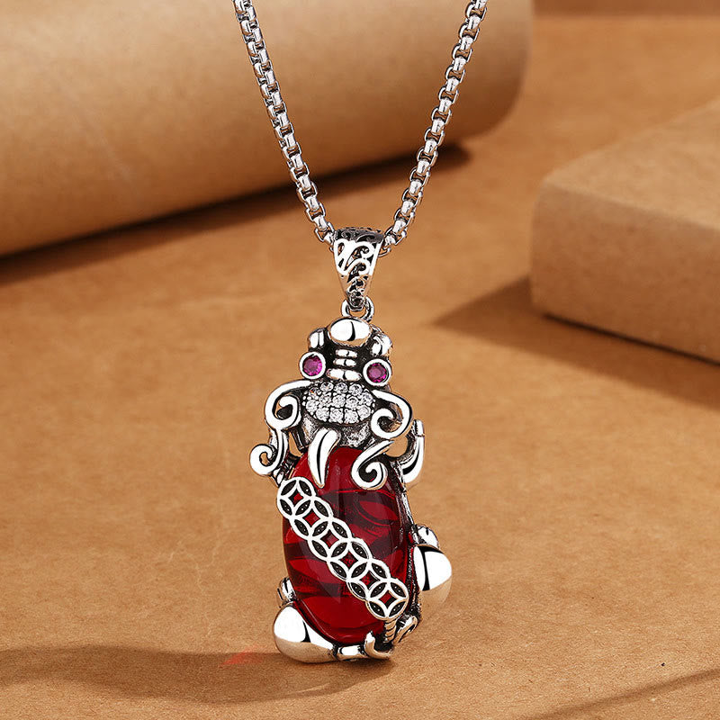 Buddha Stonesガーネット 銅貨 富と幸運のネックレスペンダント - 貂蝉と鎖 - image 1