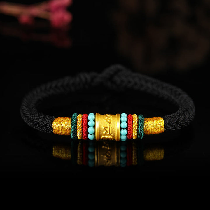 Buddha Stonesチベット 999ゴールドオーム・マニ・パドメ・フムハンドメイド 8スレッド ピースノット幸運ブレスレット