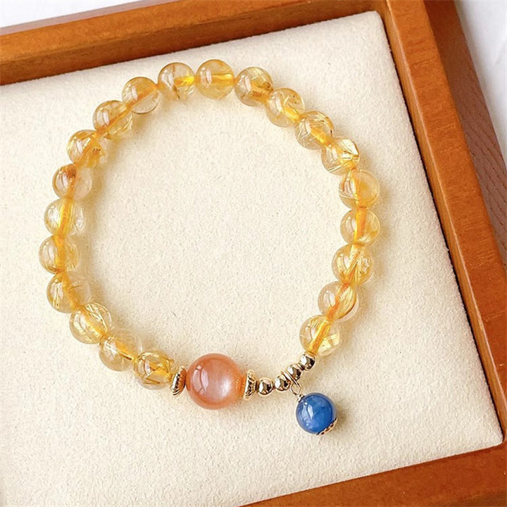 Buddha Stones天然ゴールドルチルクォーツ サンストーン カイヤナイト 富のブレスレット