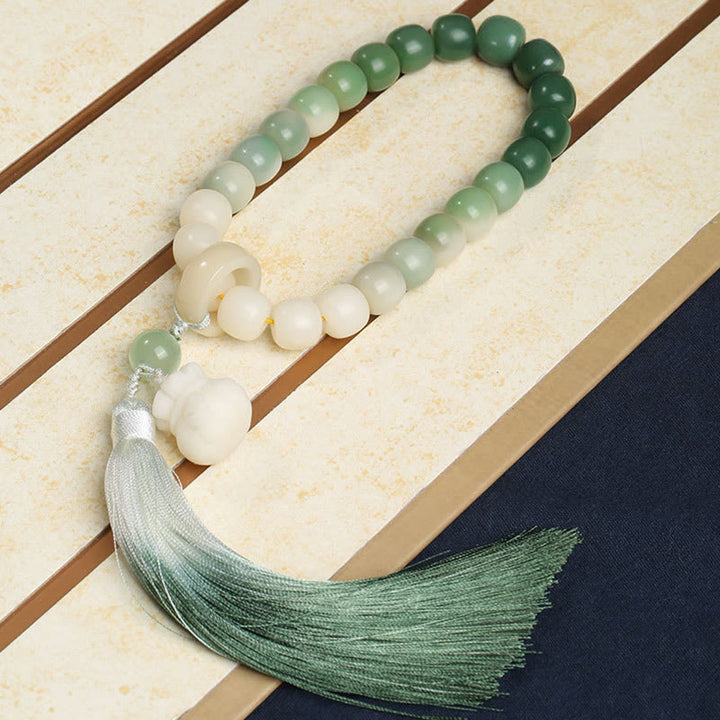 Buddha Stonesナチュラルグラデーション 菩提樹 幸運 マネーバッグ 蓮 知恵 タッセル リストMala