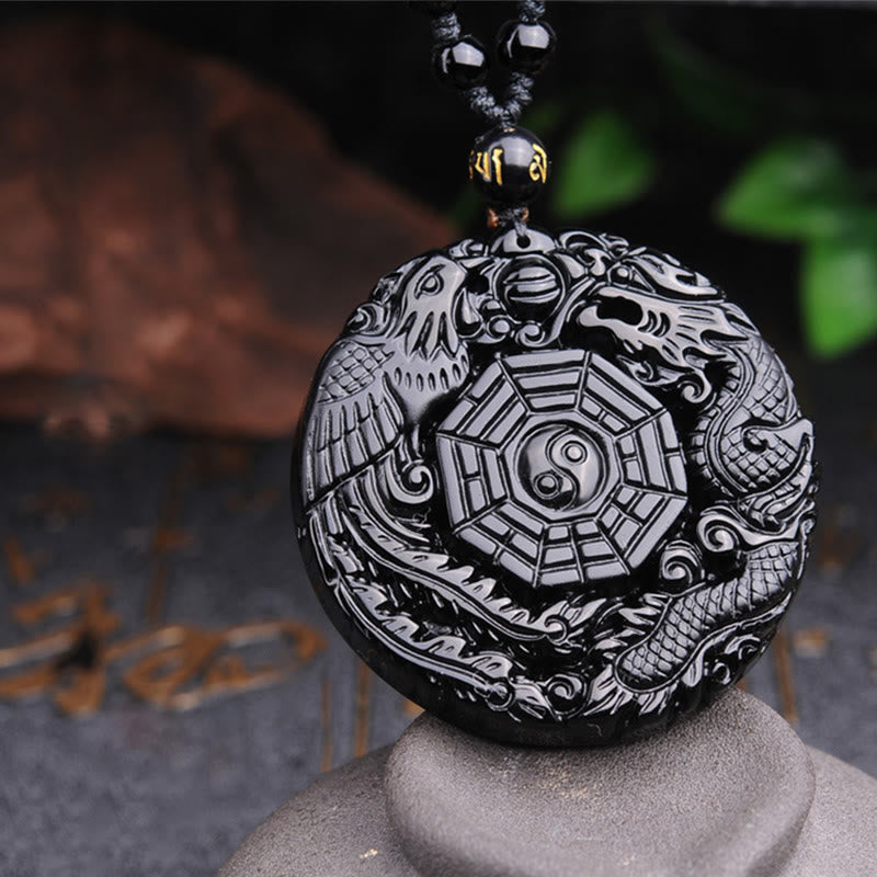 Buddha Stones八卦龍鳳凰黒曜石成就ペンダントネックレス - image 9