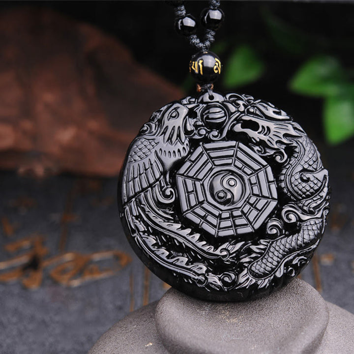 Buddha Stones八卦龍鳳凰黒曜石成就ペンダントネックレス - image 9