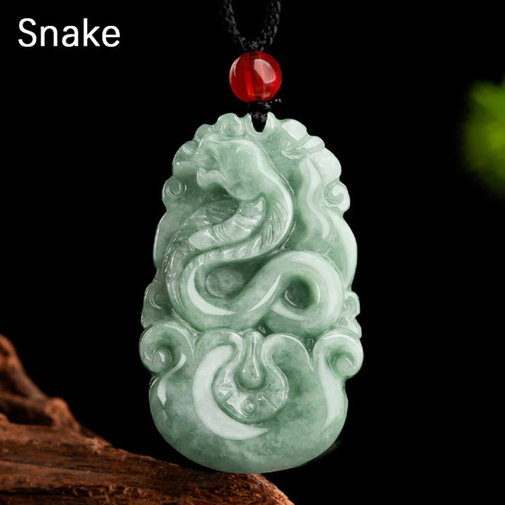 Buddha Stones天然グリーン翡翠 12星座 幸運 繁栄 ネックレス ペンダント - 蛇 - image 14