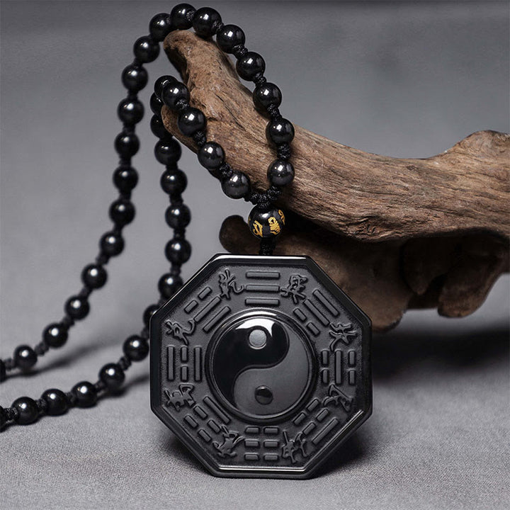 Buddha Stones黒曜石陰陽ペンダントネックレス - 黒曜石 - image 1