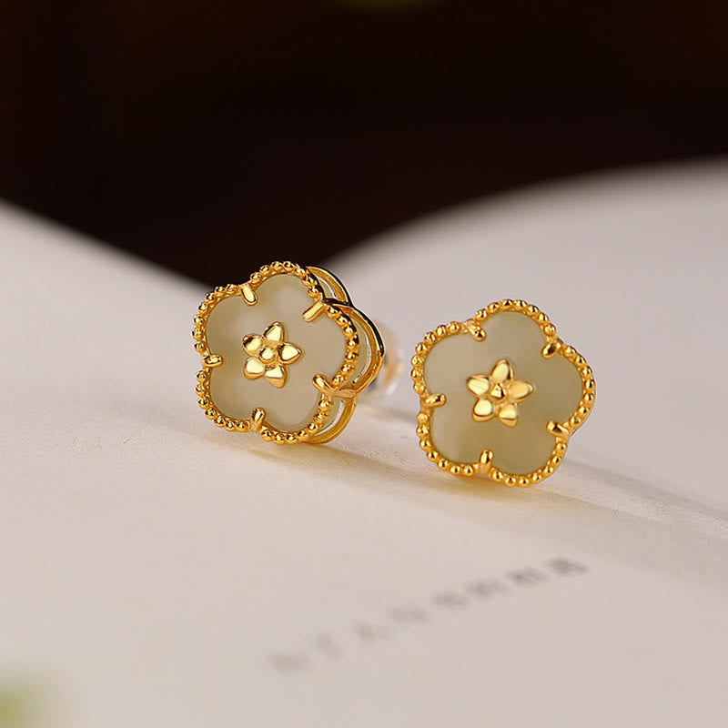Buddha Stones925スターリングシルバー 和田翡翠 梅花 幸運のスタッドピアス