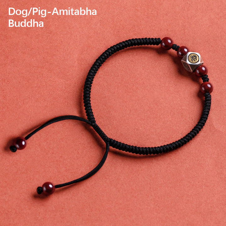 Buddha Stones925スターリングシルバー十二支誕生仏辰砂 カームブレスレット - 犬/豚-阿弥陀仏 - ブラック（手首周り14～18cm） - image 24