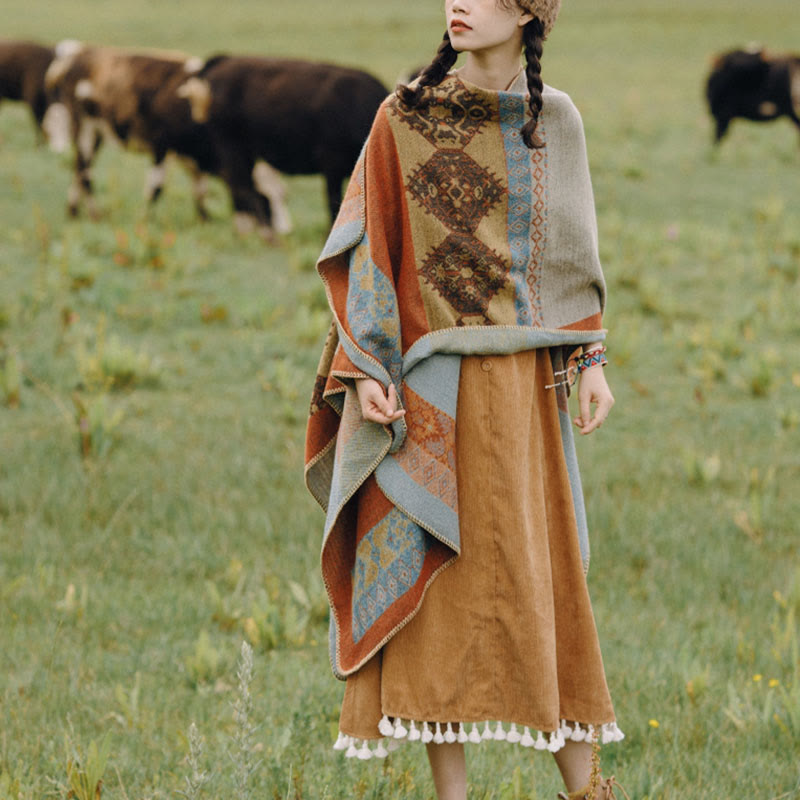 Buddha Stonesチベットショールダイヤモンド柄冬暖かいマントスカーフ - image 4