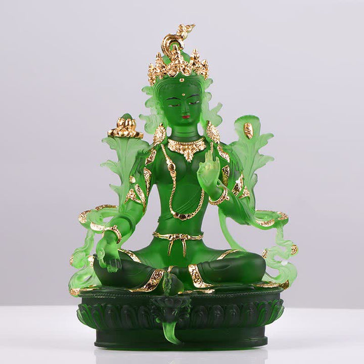 Buddha Stonesグリーンターラ ハンドメイド リュウリ クリスタル アートピース 守護 自宅 オフィス 像 装飾