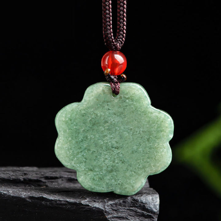 Buddha Stones天然幸運四つ葉のクローバー翡翠繁栄ネックレスペンダント