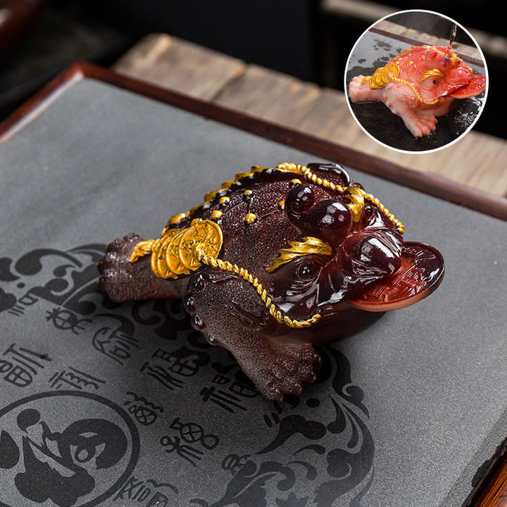 Buddha Stones色が変わる風水 富と幸運のカエル 銅貨 ティーペット 樹脂製置物 装飾