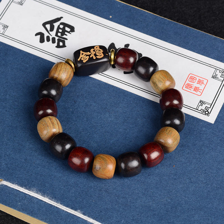 Buddha Stones、多色緑白檀、黒檀、赤白檀の平和ブレスレット