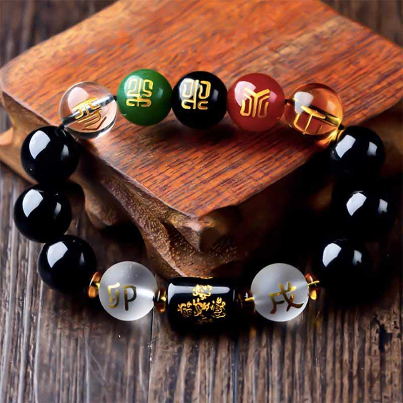 Buddha Stones 黒曜石 十二支 財運 金運 開運 守護 メンズ レディース ブレスレット