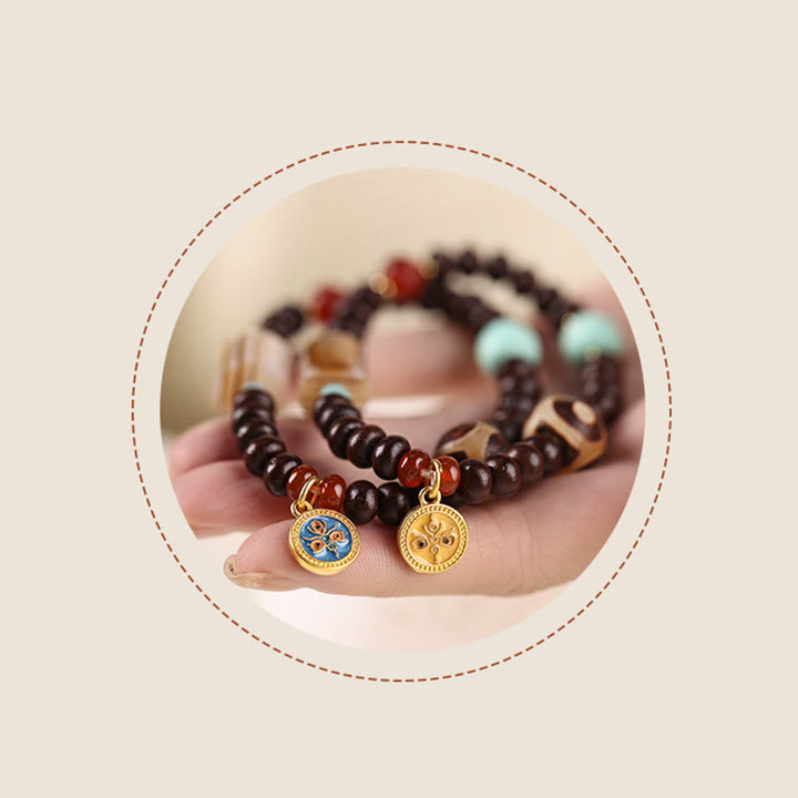 Buddha Stones天然チベット紫菩提樹シードビーズ 富の神 知恵のブレスレット