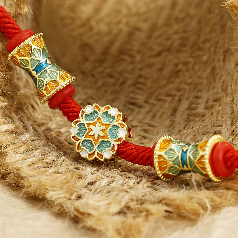 Buddha Stones敦煌 925 スターリングシルバー 蓮鼓 新たな始まり 赤いロープブレスレット - image 3