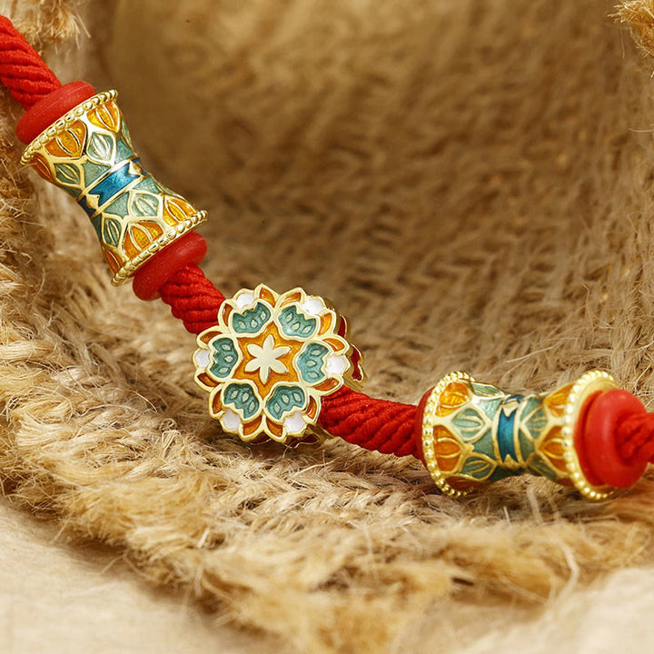 Buddha Stones敦煌 925 スターリングシルバー 蓮鼓 新たな始まり 赤いロープブレスレット - image 3