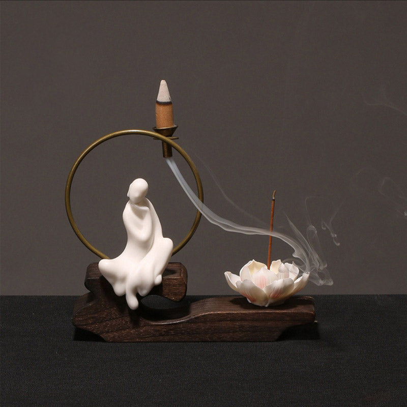 Buddha Stones陶器 蓮 癒し 瞑想 香炉 装飾