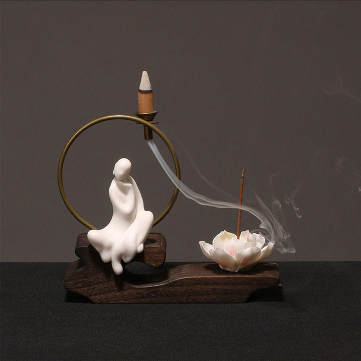Buddha Stones陶器 蓮 癒し 瞑想 香炉 装飾