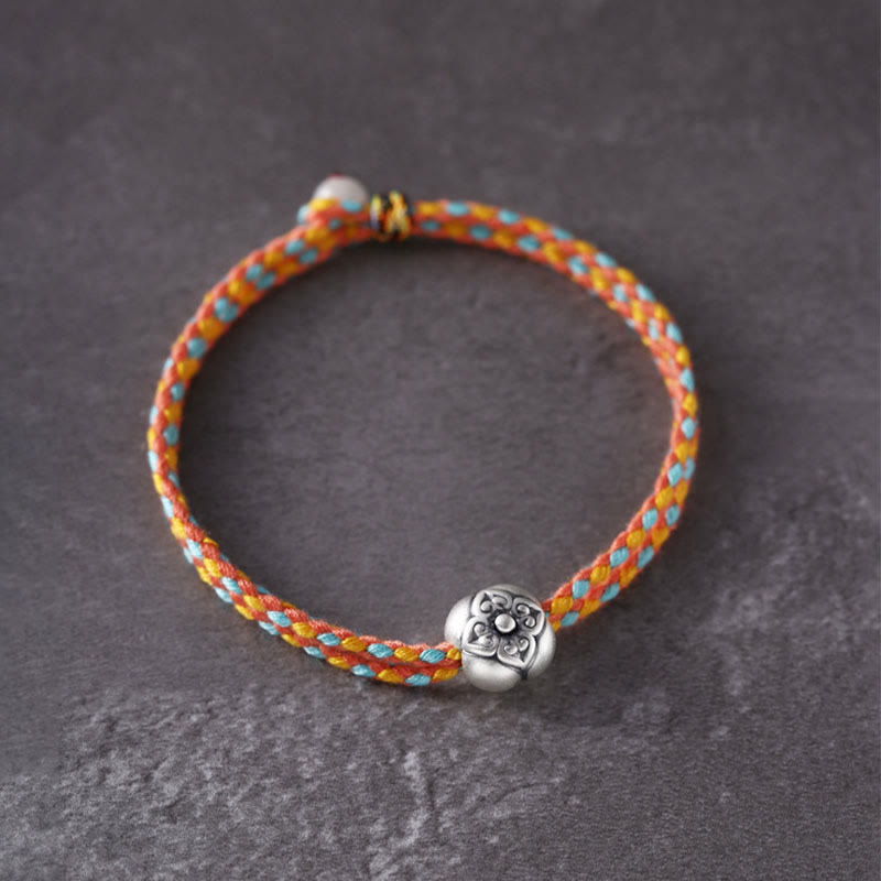 Buddha Stones999 スターリングシルバー 柿 幸運 マルチカラー 編み込みブレスレット