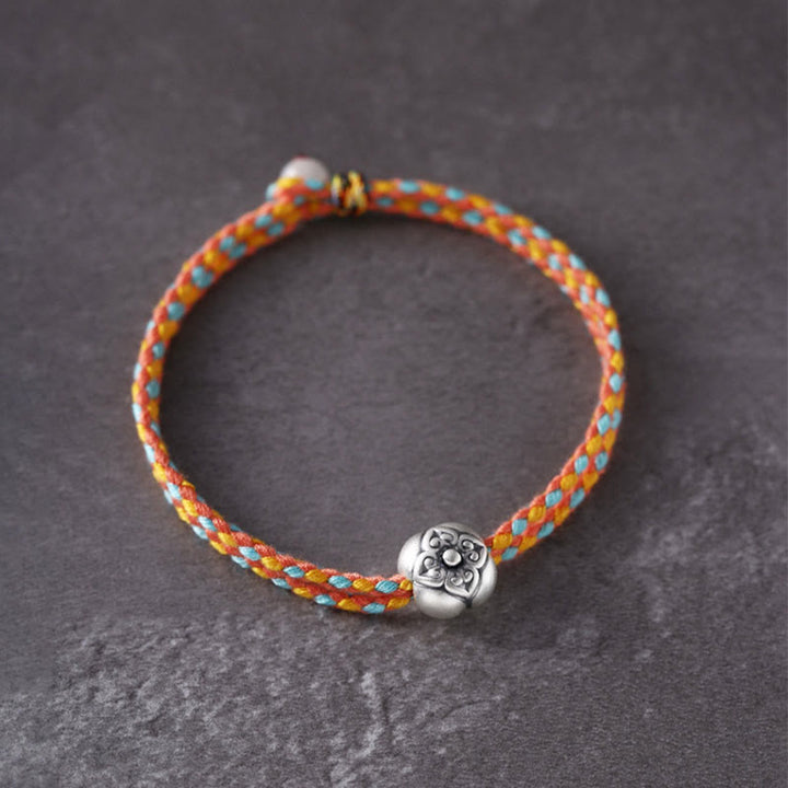 Buddha Stones999 スターリングシルバー 柿 幸運 マルチカラー 編み込みブレスレット