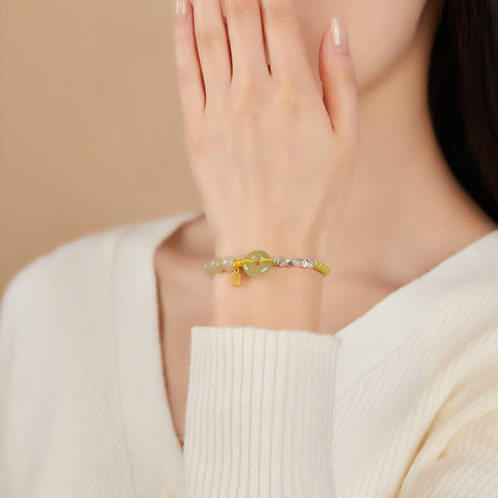Buddha Stones 925スターリングシルバー 和田翡翠 平和バックル ビーズ 幸運 幸福 チャームブレスレット