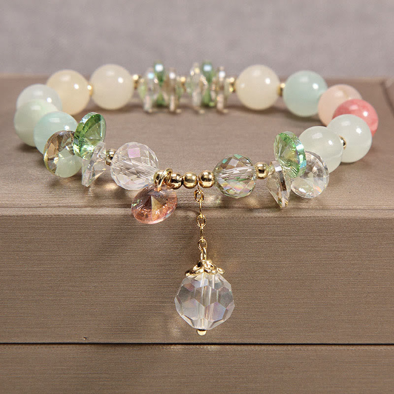 Buddha Stonesキャッツアイ ピンククリスタル ピースチャームブレスレット