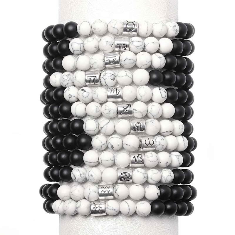 Buddha Stones12星座天然フロストストーン ホワイトターコイズビーズ 幸運のブレスレット