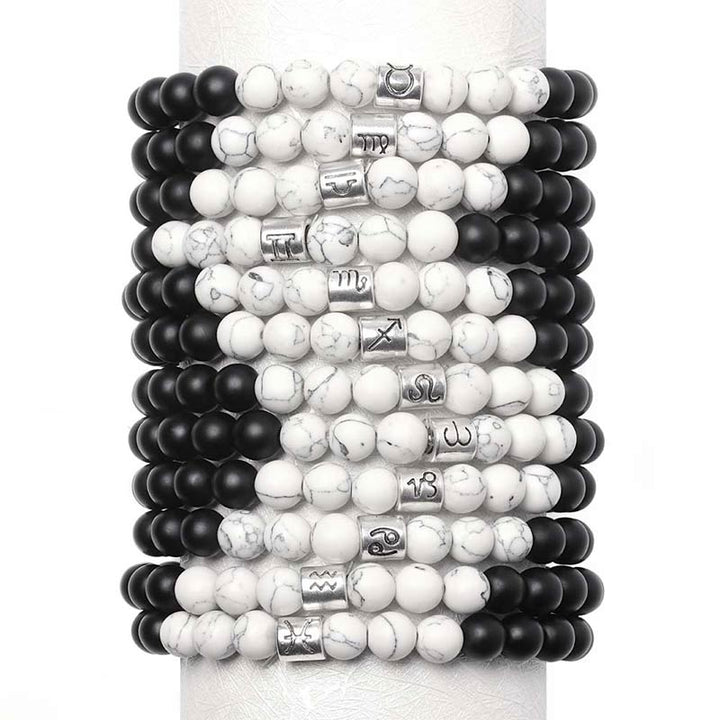 Buddha Stones12星座天然フロストストーン ホワイトターコイズビーズ 幸運のブレスレット