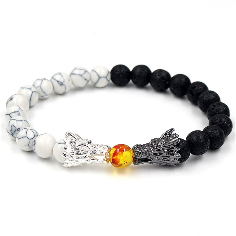 Buddha Stonesホワイトターコイズ 溶岩石 龍の祝福 ビーズブレスレット - image 1