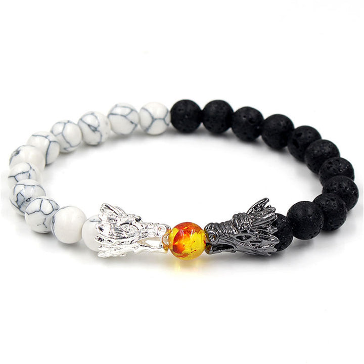 Buddha Stonesホワイトターコイズ 溶岩石 龍の祝福 ビーズブレスレット - image 1