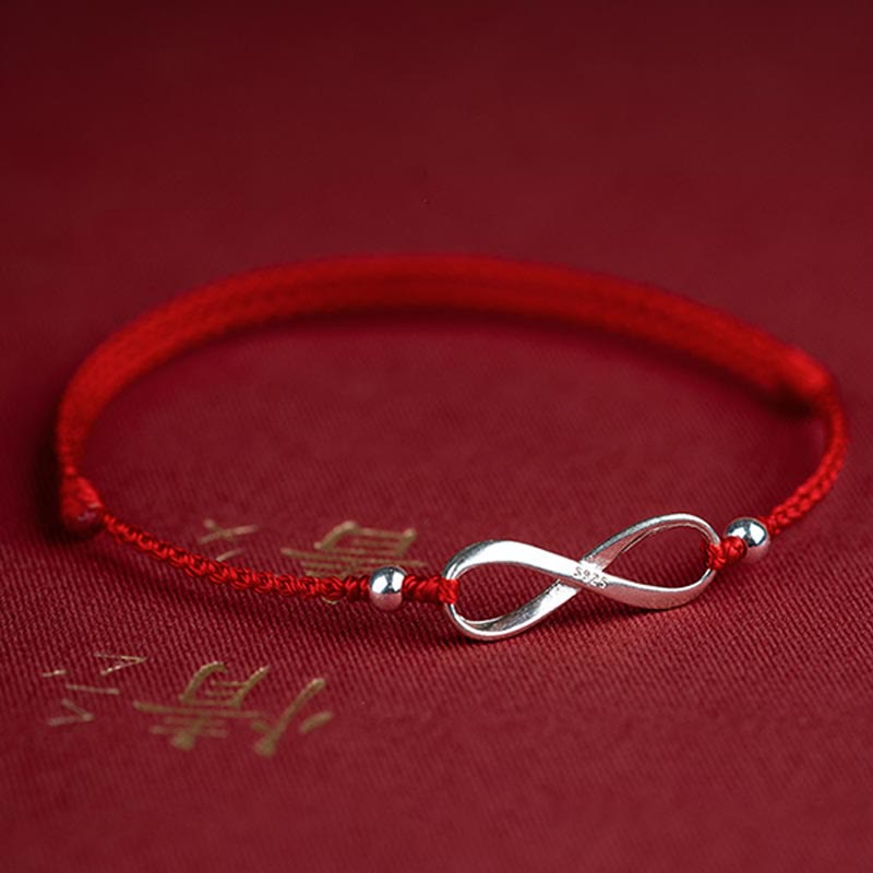 Buddha Stones925スターリングシルバー エンドレスノット 幸運の守り レッドストリングブレスレット アンクレット