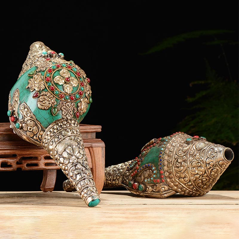 チベットの手作り彫刻シャンカダブルドルジェ仏法螺貝富のポジティブな装飾 - image 0