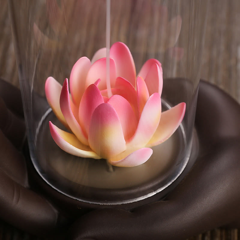 Buddha Stones仏陀の手 蓮 悟り LEDライト 紫 粘土 陶器 香炉 装飾