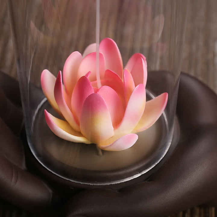 Buddha Stones仏陀の手 蓮 悟り LEDライト 紫 粘土 陶器 香炉 装飾