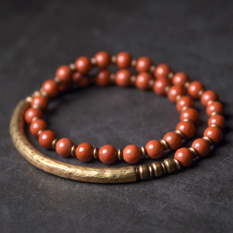 Buddha Stonesレッドジャスパー モスアゲート ブラックオブシディアン クリスタル 銅 平和 カップル ブレスレット